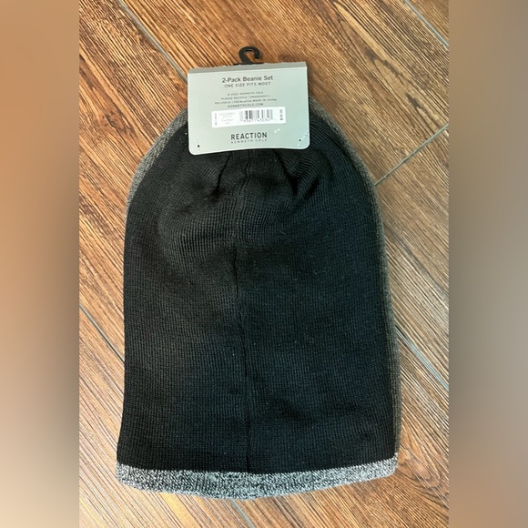 NWT Kenneth Cole REACTION two-pack beanie set. One grey and one black. OS. - Picture 2 of 8